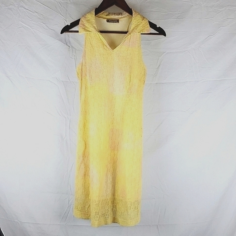 Vintage 60s 70s Outlook Collection Yellow‎ Lace Dress